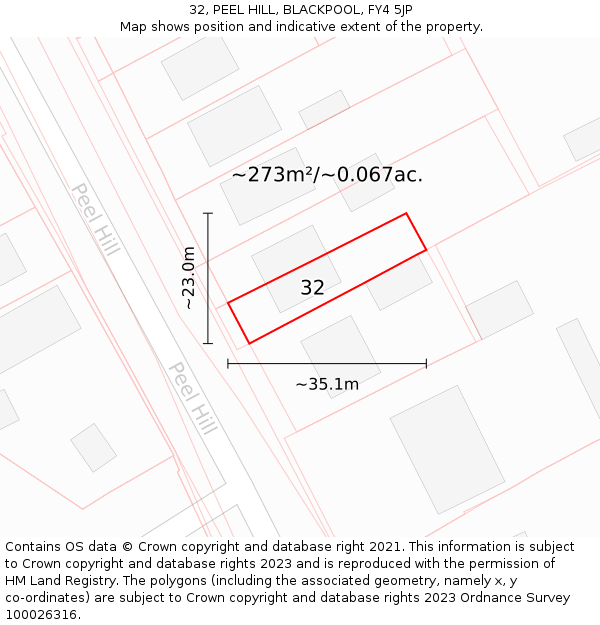 32, PEEL HILL, BLACKPOOL, FY4 5JP: Plot and title map