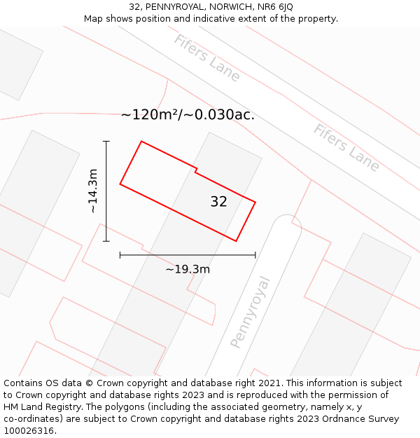 32, PENNYROYAL, NORWICH, NR6 6JQ: Plot and title map