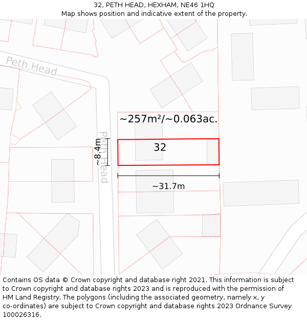 32, PETH HEAD, HEXHAM, NE46 1HQ: Plot and title map