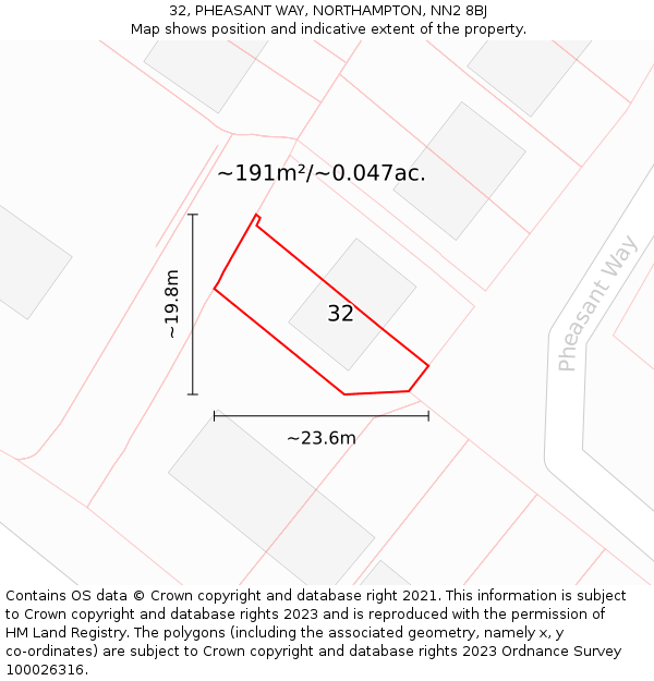 32, PHEASANT WAY, NORTHAMPTON, NN2 8BJ: Plot and title map