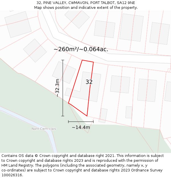32, PINE VALLEY, CWMAVON, PORT TALBOT, SA12 9NE: Plot and title map