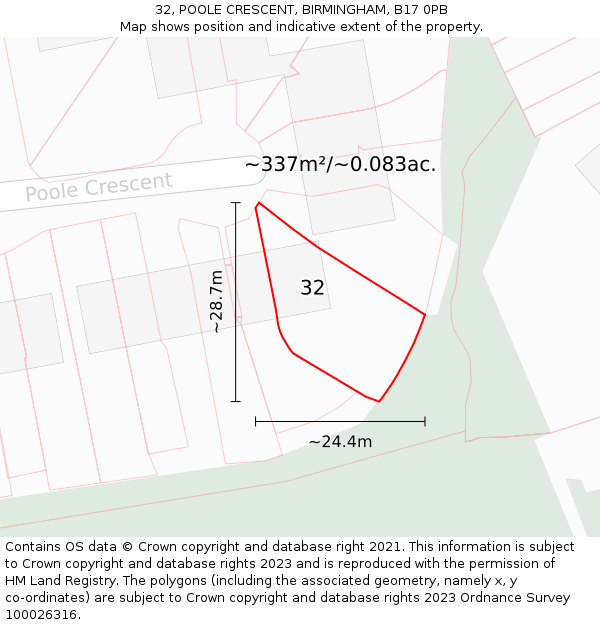 32, POOLE CRESCENT, BIRMINGHAM, B17 0PB: Plot and title map