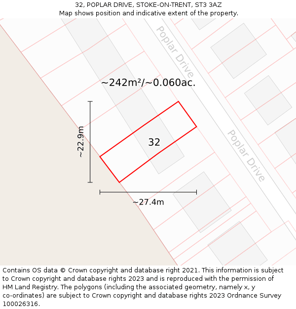 32, POPLAR DRIVE, STOKE-ON-TRENT, ST3 3AZ: Plot and title map
