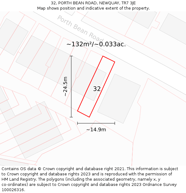 32, PORTH BEAN ROAD, NEWQUAY, TR7 3JE: Plot and title map