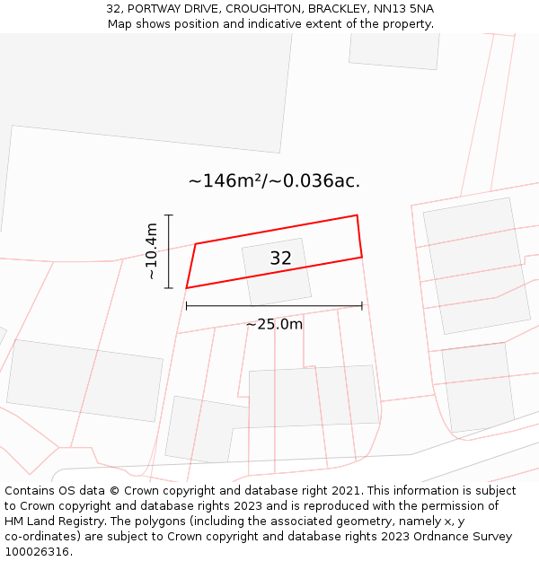 32, PORTWAY DRIVE, CROUGHTON, BRACKLEY, NN13 5NA: Plot and title map