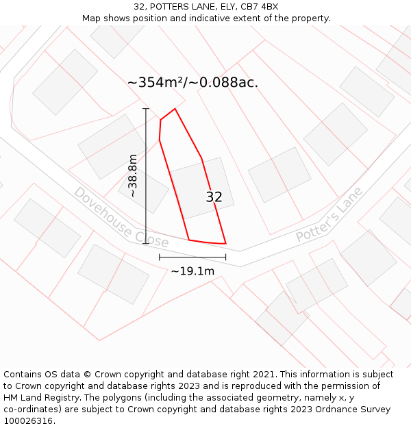 32, POTTERS LANE, ELY, CB7 4BX: Plot and title map