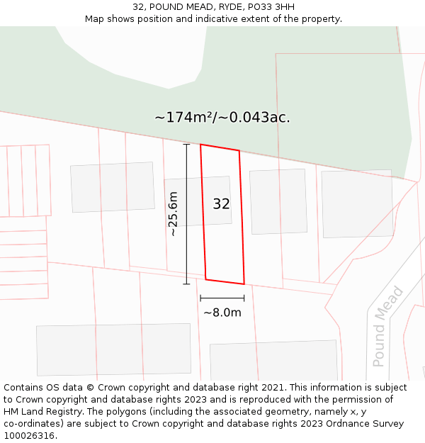 32, POUND MEAD, RYDE, PO33 3HH: Plot and title map