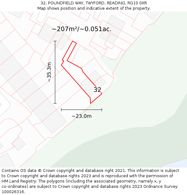 32, POUNDFIELD WAY, TWYFORD, READING, RG10 0XR: Plot and title map