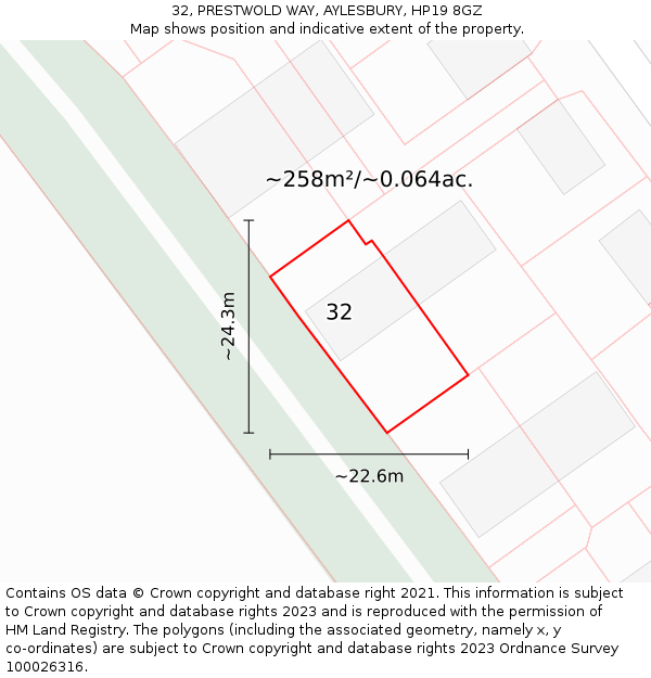 32, PRESTWOLD WAY, AYLESBURY, HP19 8GZ: Plot and title map