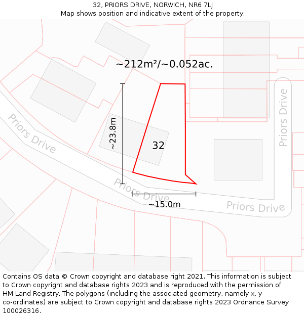 32, PRIORS DRIVE, NORWICH, NR6 7LJ: Plot and title map