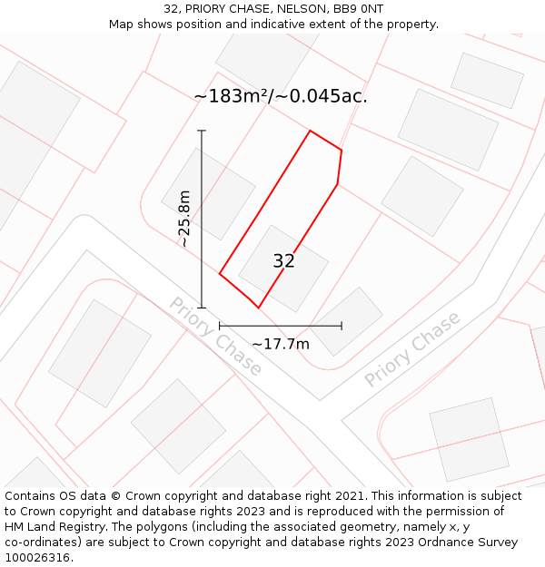 32, PRIORY CHASE, NELSON, BB9 0NT: Plot and title map