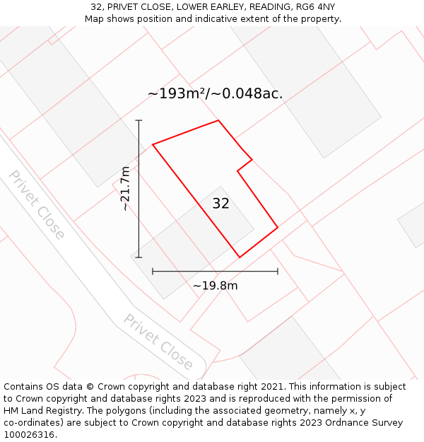 32, PRIVET CLOSE, LOWER EARLEY, READING, RG6 4NY: Plot and title map