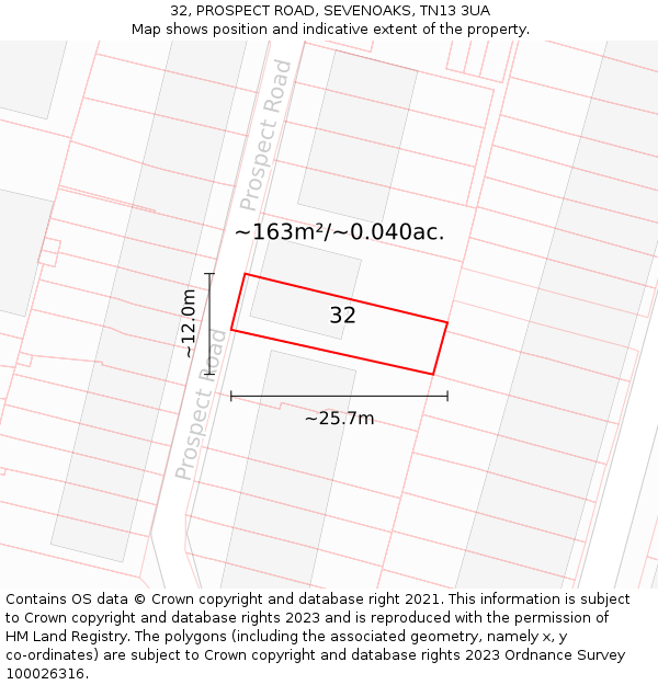 32, PROSPECT ROAD, SEVENOAKS, TN13 3UA: Plot and title map