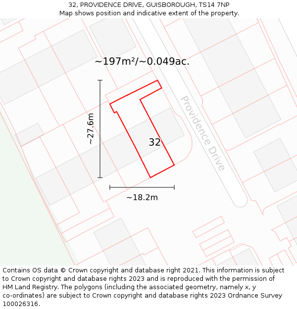 32, PROVIDENCE DRIVE, GUISBOROUGH, TS14 7NP: Plot and title map