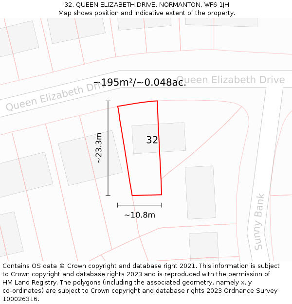 32, QUEEN ELIZABETH DRIVE, NORMANTON, WF6 1JH: Plot and title map