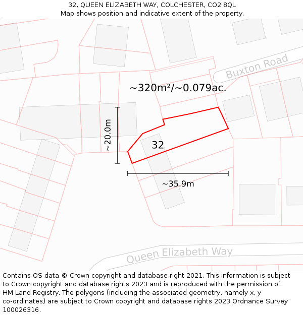 32, QUEEN ELIZABETH WAY, COLCHESTER, CO2 8QL: Plot and title map