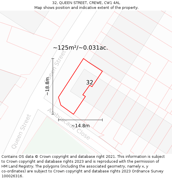 32, QUEEN STREET, CREWE, CW1 4AL: Plot and title map