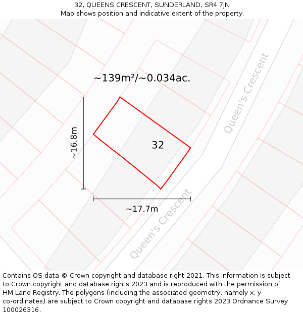 32, QUEENS CRESCENT, SUNDERLAND, SR4 7JN: Plot and title map