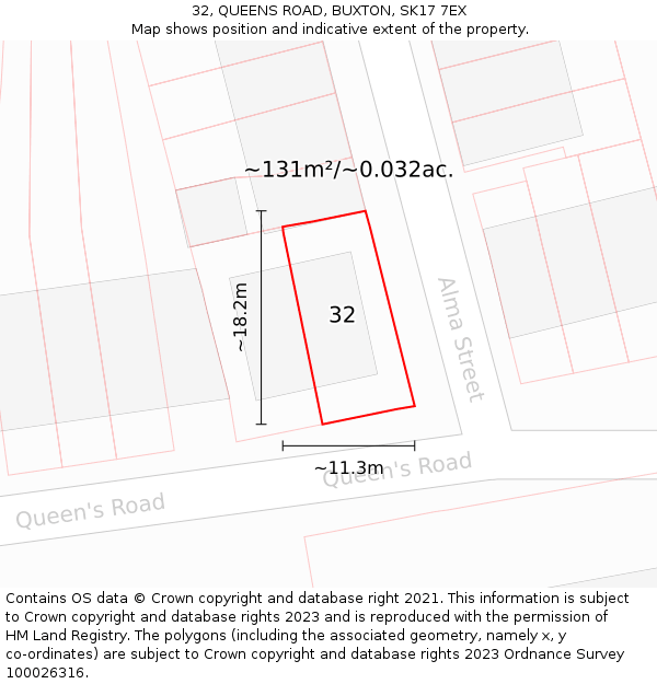 32, QUEENS ROAD, BUXTON, SK17 7EX: Plot and title map