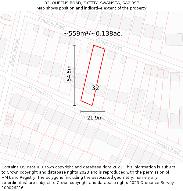 32, QUEENS ROAD, SKETTY, SWANSEA, SA2 0SB: Plot and title map