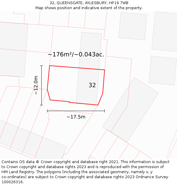 32, QUEENSGATE, AYLESBURY, HP19 7WB: Plot and title map