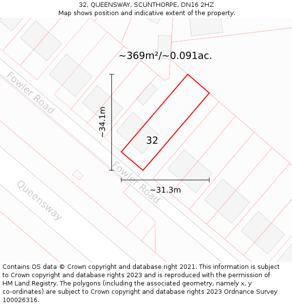 32, QUEENSWAY, SCUNTHORPE, DN16 2HZ: Plot and title map