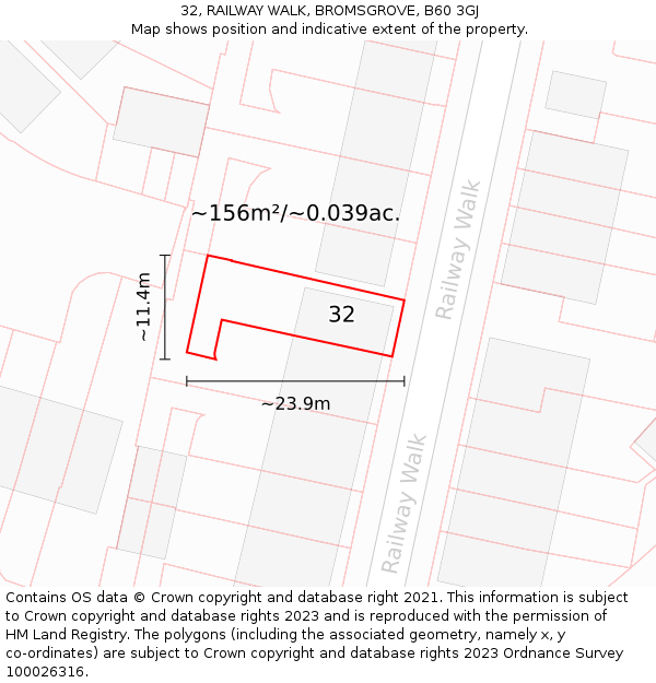 32, RAILWAY WALK, BROMSGROVE, B60 3GJ: Plot and title map