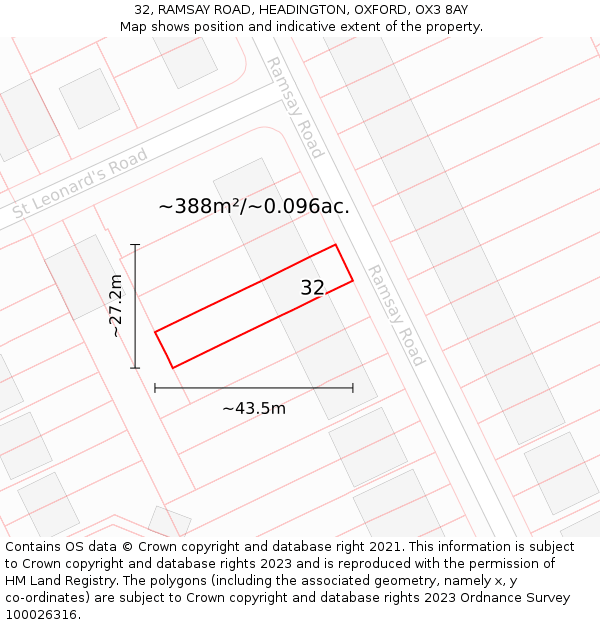 32, RAMSAY ROAD, HEADINGTON, OXFORD, OX3 8AY: Plot and title map