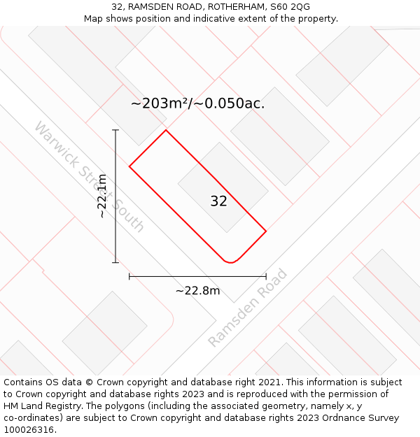 32, RAMSDEN ROAD, ROTHERHAM, S60 2QG: Plot and title map