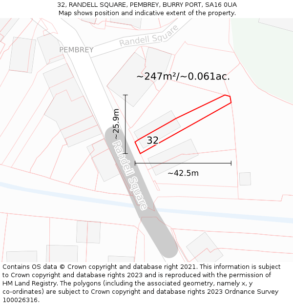 32, RANDELL SQUARE, PEMBREY, BURRY PORT, SA16 0UA: Plot and title map
