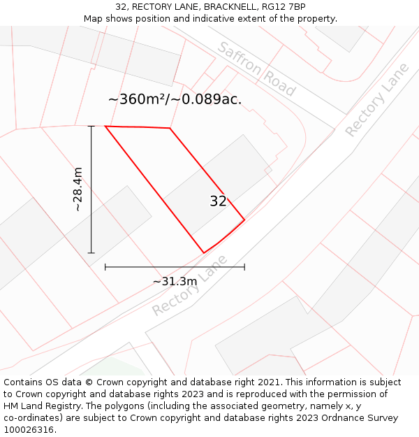32, RECTORY LANE, BRACKNELL, RG12 7BP: Plot and title map