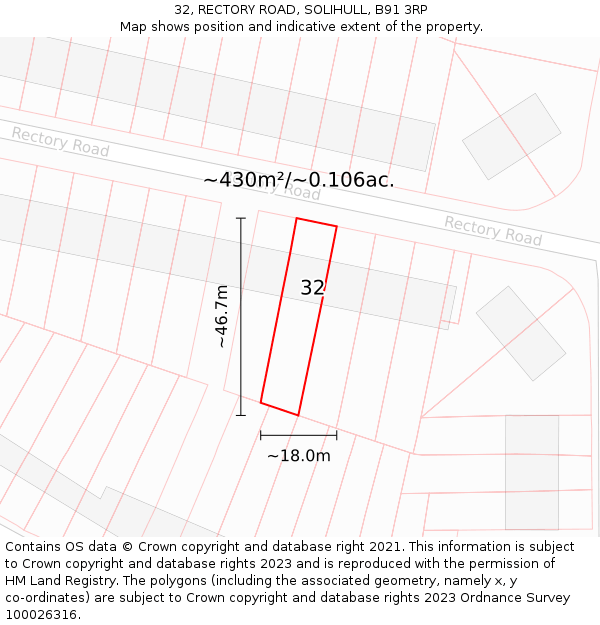 32, RECTORY ROAD, SOLIHULL, B91 3RP: Plot and title map