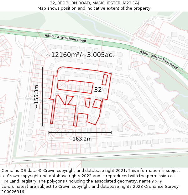32, REDBURN ROAD, MANCHESTER, M23 1AJ: Plot and title map