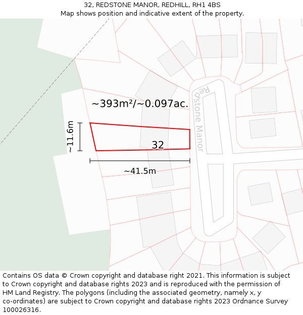 32, REDSTONE MANOR, REDHILL, RH1 4BS: Plot and title map