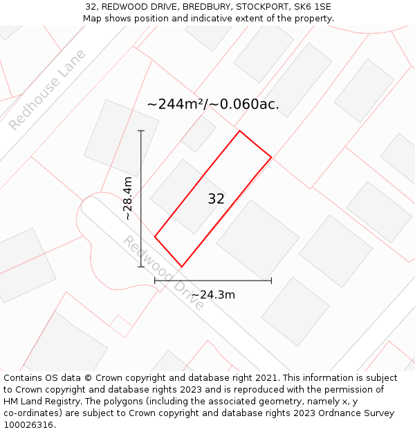 32, REDWOOD DRIVE, BREDBURY, STOCKPORT, SK6 1SE: Plot and title map