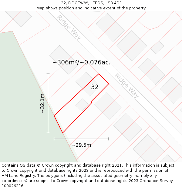 32, RIDGEWAY, LEEDS, LS8 4DF: Plot and title map