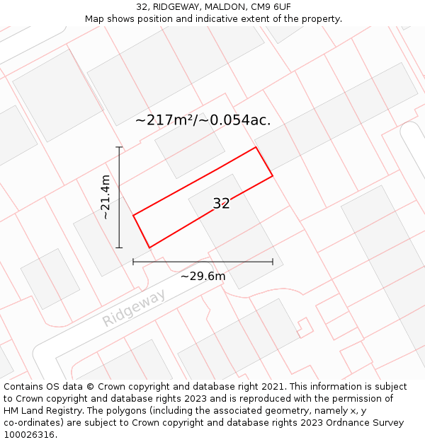 32, RIDGEWAY, MALDON, CM9 6UF: Plot and title map