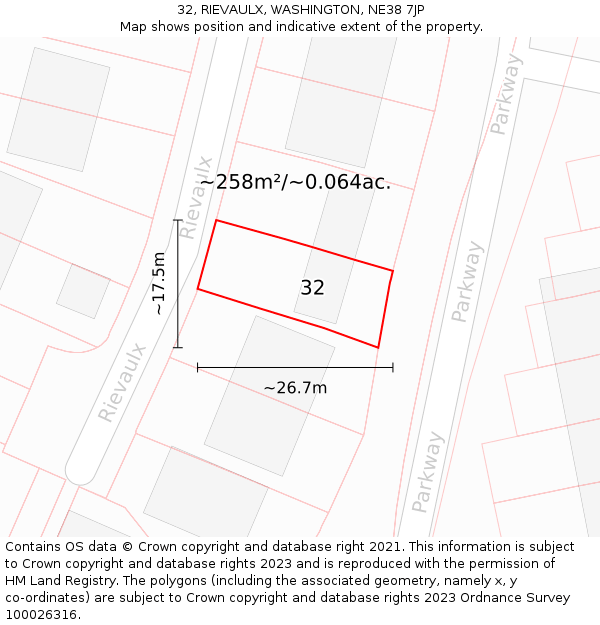 32, RIEVAULX, WASHINGTON, NE38 7JP: Plot and title map