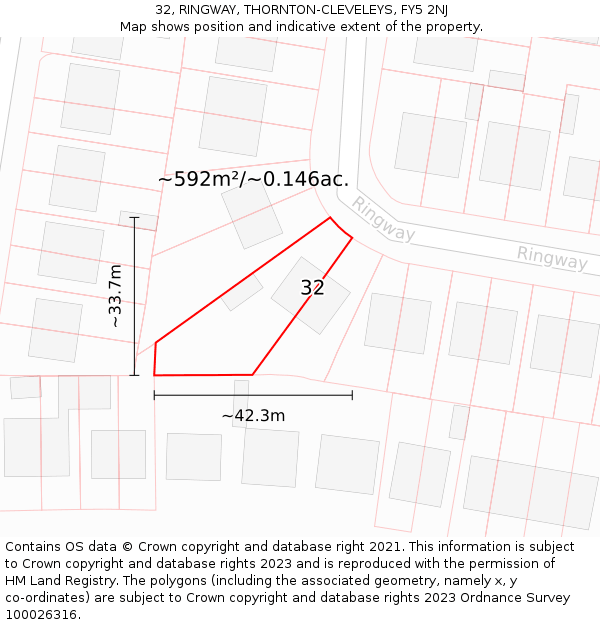 32, RINGWAY, THORNTON-CLEVELEYS, FY5 2NJ: Plot and title map