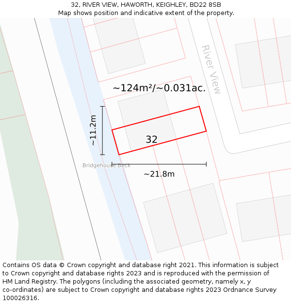 32, RIVER VIEW, HAWORTH, KEIGHLEY, BD22 8SB: Plot and title map