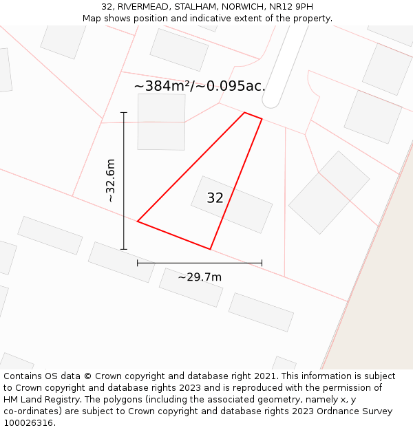 32, RIVERMEAD, STALHAM, NORWICH, NR12 9PH: Plot and title map