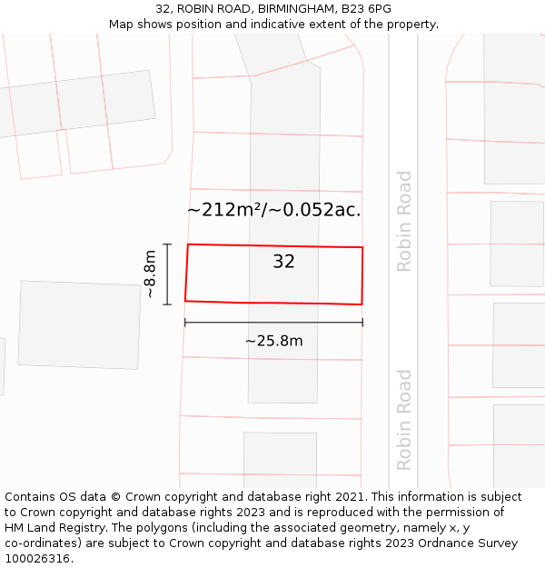 32, ROBIN ROAD, BIRMINGHAM, B23 6PG: Plot and title map
