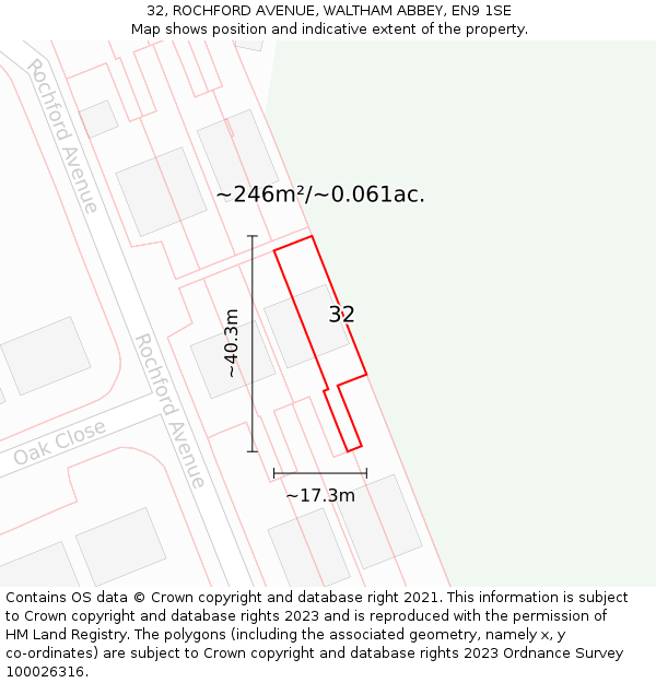 32, ROCHFORD AVENUE, WALTHAM ABBEY, EN9 1SE: Plot and title map