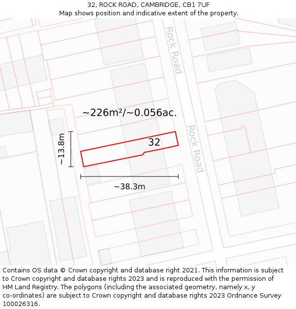 32, ROCK ROAD, CAMBRIDGE, CB1 7UF: Plot and title map