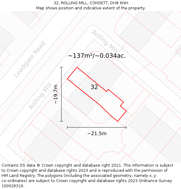 32, ROLLING MILL, CONSETT, DH8 6NH: Plot and title map