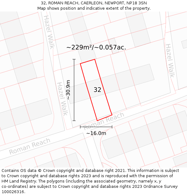 32, ROMAN REACH, CAERLEON, NEWPORT, NP18 3SN: Plot and title map