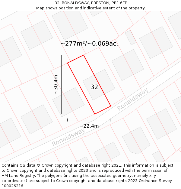 32, RONALDSWAY, PRESTON, PR1 6EP: Plot and title map