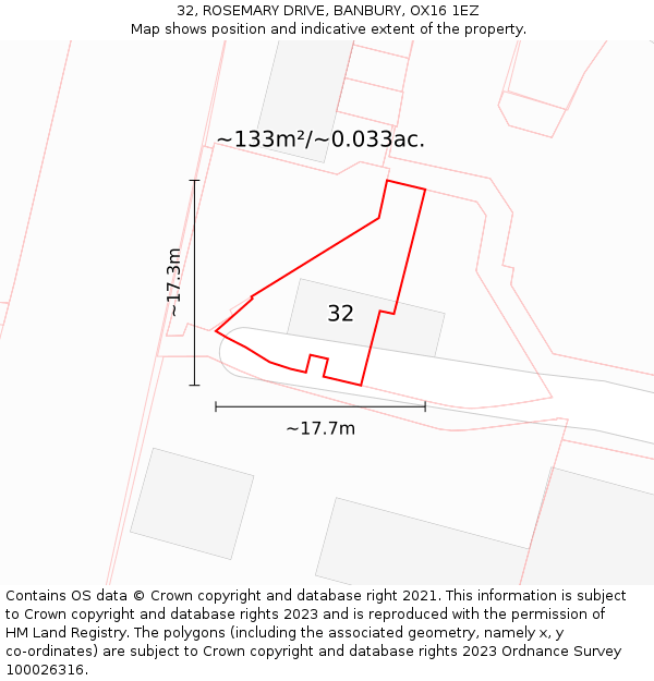 32, ROSEMARY DRIVE, BANBURY, OX16 1EZ: Plot and title map