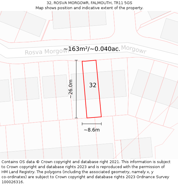 32, ROSVA MORGOWR, FALMOUTH, TR11 5GS: Plot and title map