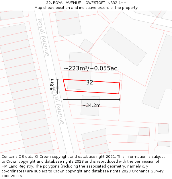 32, ROYAL AVENUE, LOWESTOFT, NR32 4HH: Plot and title map